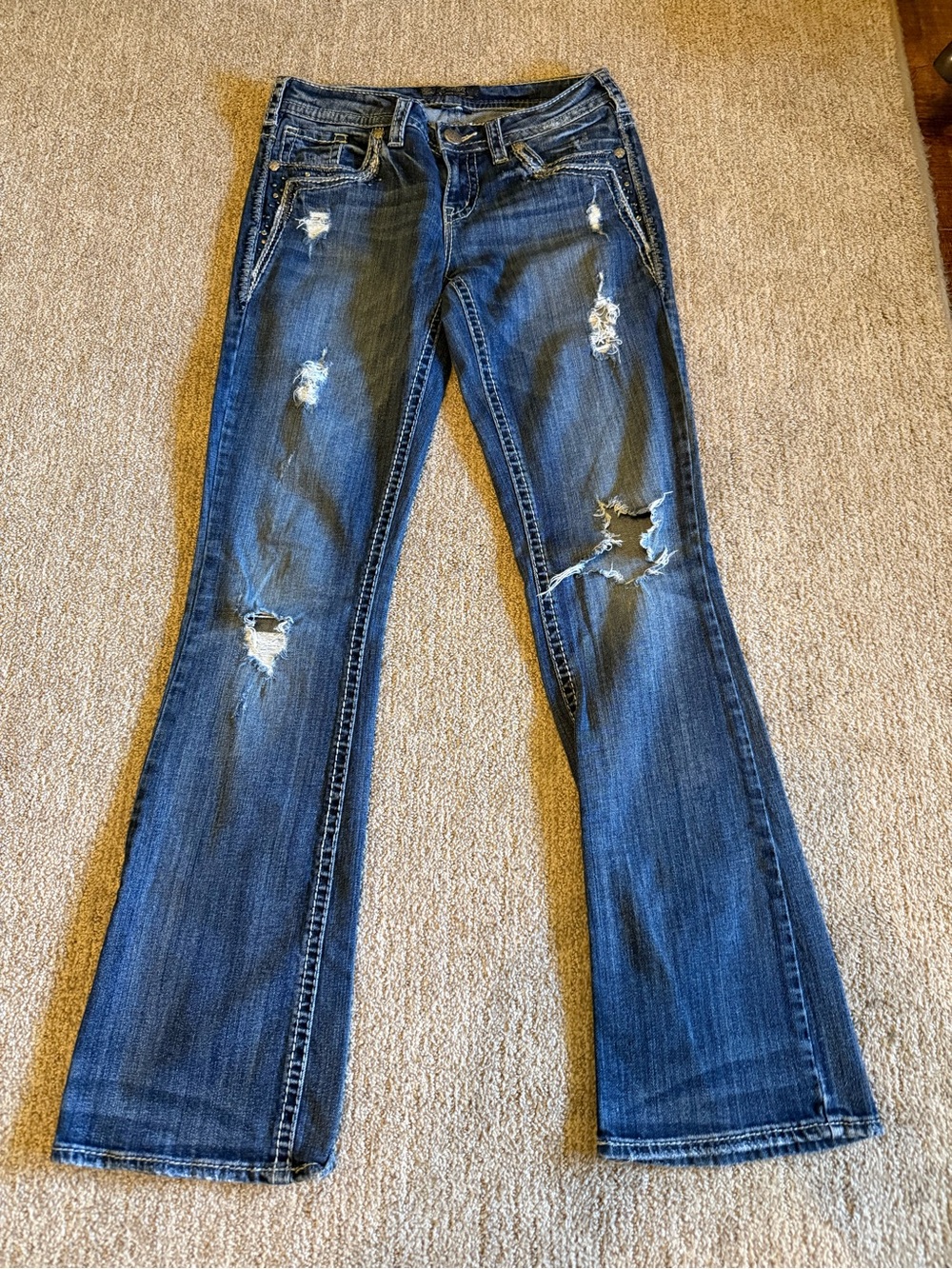 Silver Jeans Women's Dark Wash Distressed Bootcut Jeans